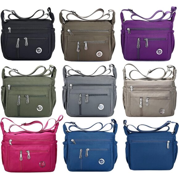 Women’s Nylon Crossbody Bag Casual Travel Daypack with Multiple Zippers - Picture 2 of 6